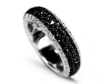 Half Eternity Engagement Band, 2.6Ct Black Diamond Ring, 14K White Gold, Anniversary Ring, Birthday Gift, Wedding Band, Gift For Her & Him