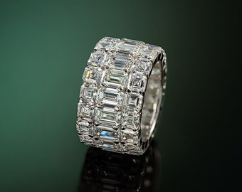 Banda de bodas de lujo, banda de diamantes de eternidad completa, banda de oro blanco de 14 qt, anillo de compromiso, regalo para mujeres, anillo de promesa, anillo de aniversario