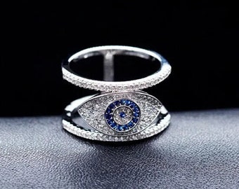 Diamond Evil Eye Anniversary Ring, Evil Eye Wedding Band, 14K White Gold Ring, Wedding Gift, Gift For Her, Customized Ring, 2Ct Diamond Ring