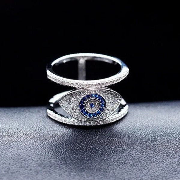 Diamond Evil Eye Anniversary Ring, Evil Eye Wedding Band, 14K White Gold Ring, Wedding Gift, Gift For Her, Customized Ring, 2Ct Diamond Ring