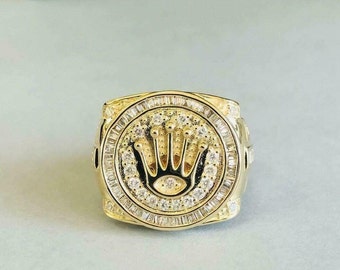 Elegante anello nuziale corona da uomo, anello con diamante da 1,1 ct, classico anello di fidanzamento Halo, placcato oro giallo 14K, regalo per uomo, regalo di anniversario