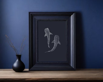Whale Sharks ~ Giclee Art Print of two Whale Sharks ~ High Quality Fine Art/Giclée Print, hand-drawn art digitised into a print