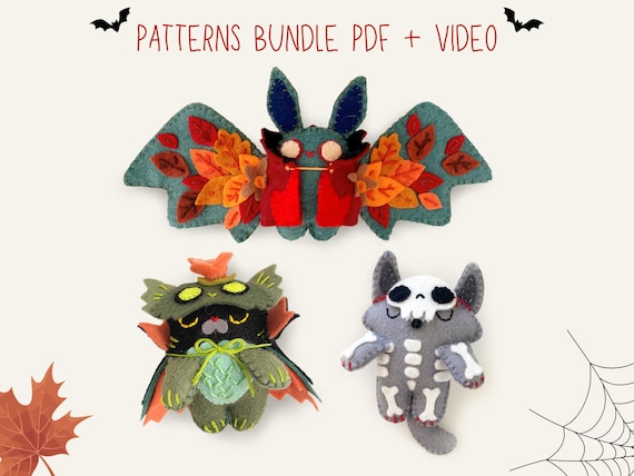 Lot de Modèle Halloween Amigurumi, Patrons Couture Feutrine, Guirlande Halloween, Chauve-Souris, Amigurumi Chat et Loup Squelette