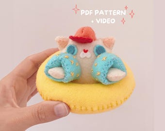 Cat stuffed animal, PDF sewing pattern and video tutorial DIY, cat plush amigurumi easy to sew