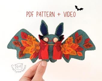 Bat Plushie Sewing Pattern - Amigurumi Pattern - Felt Garland - Bat Wings Craft - Felt Toys Pattern - Video tutorial - Instant Download