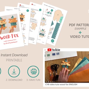 Sewing pattern preview exemple for felt plushies, showing digital PDF instructions and printable templates.