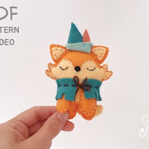 PDF sewing pattern and video tutorial DIY of a mini stuffed animal Fox plush amigurumi easy to sew