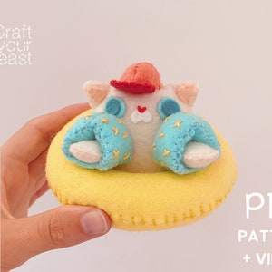 PDF sewing pattern and video tutorial DIY of a mini stuffed animal cat plush waves amigurumi easy to sew