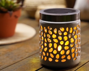 Ceramic Solar Powered Candles, Outdoor, Garden, White