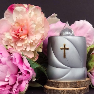 Battery Operated Flameless LED Realistic Outdoor Candles Lumada silver with Cross