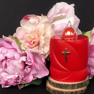 Battery Operated Flameless LED Realistic Outdoor Candles Lumada red with Cross