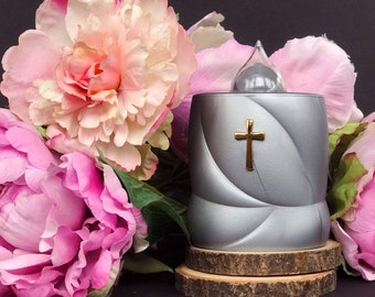 Battery Operated Flameless LED Realistic Outdoor Candles Lumada silver with Cross