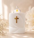 LED Memorial Candle with Cross, 200-Day Battery Operated Grave Light