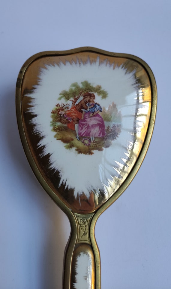 Antique European Hairbrush - Porcelain and Brass - Etsy display picture 1