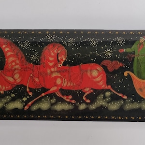 Vintage Russische Paleh Handbemalte Lackbox - Drei Pferde