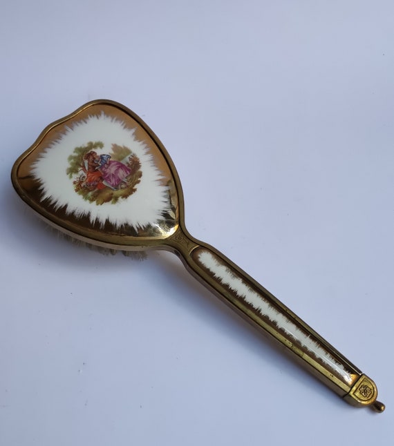 Antique European Hairbrush - Porcelain and Brass - Etsy display picture 2