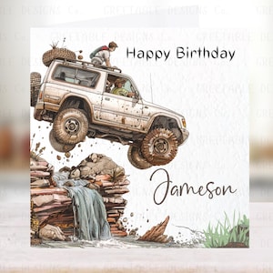 Birthday card for 4WD Enthusiasts. 4x4 lovers Personalised greeting Card custom made. Celebrate their birthday in Rugged Style!