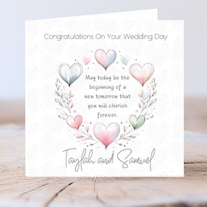 Personalised Wedding Card to Gift to the bride and groom to celebtrate Their special wedding day. Custom handmade card for the newlyweds.