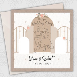 Personalised Wedding card, personalised wedding gift. Custom made for the Bride and Groom. Keepsake 15cm square card