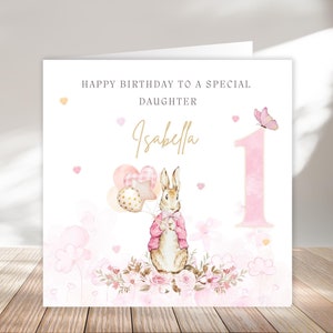 Personalised bunny Birthday Card 1st, 2nd,3rd and all ages to Gift to any Little girl for their birthday. Daughter card, granddaughter