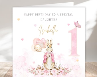 Personalised bunny Birthday Card 1st, 2nd,3rd and all ages to Gift to any Little girl for their birthday. Daughter card, granddaughter