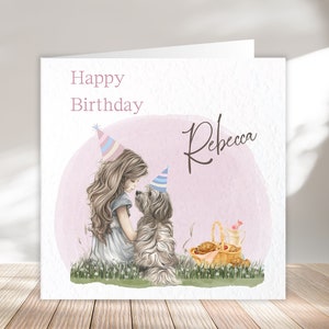 Personalised Birthday card, dog lover birthday gift. Card for her Custom made for the birthday girl. Keepsake 15cm square card