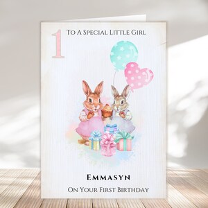 Personalised Beatrix Potter peter rabbit Birthday card for a girls birthday gift. A beautiful girls card, Custom made for the birthday girl
