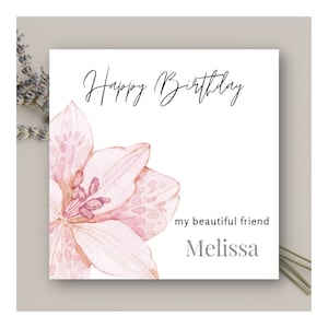 Personalised Birthday card, personalised birthday gift. Custom made for the birthday Girl. Keepsake 15cm square card