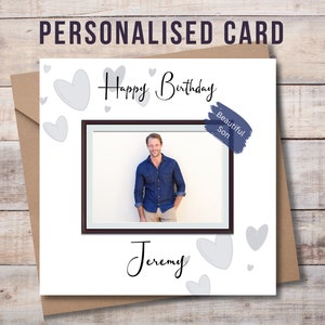 Personalised Photo Birthday card, personalised birthday gift. Custom made for the birthday Boy.  Keepsake 15cm square card