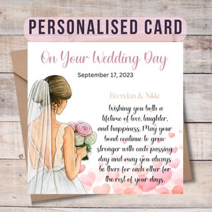 Personalised Wedding card, personalised wedding gift. Custom made for the Bride and Groom. Keepsake 15cm square card