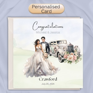 Personalised Wedding card, personalised wedding gift. Custom made for the Bride and Groom. Keepsake 15cm square card