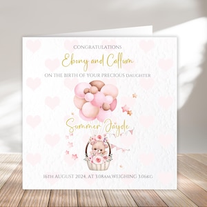 Personalised newborn baby card keepsake to gift to the new parents to celebrate the new addition. Custom made keepsake for new babys arrival