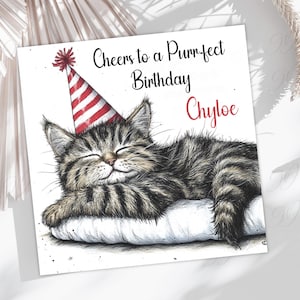 Personalised Birthday card, Cat Greeting card gift | Cat Birthday Card  Personalised cat card, celebration card, Square card, Textured Card