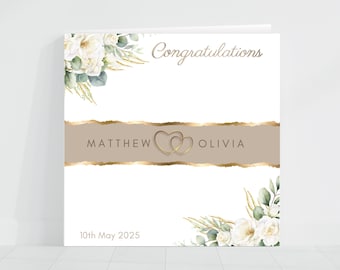 Personalized Wedding Card | Elegant Floral, Gold Foil Lettering | Wedding Gift card | Custom Made Card For The Newly Wed Bride and Groom.