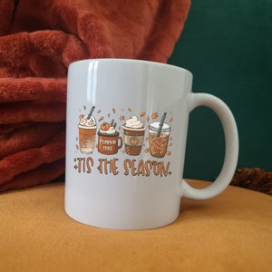 White ceramic pumpkin mug printed