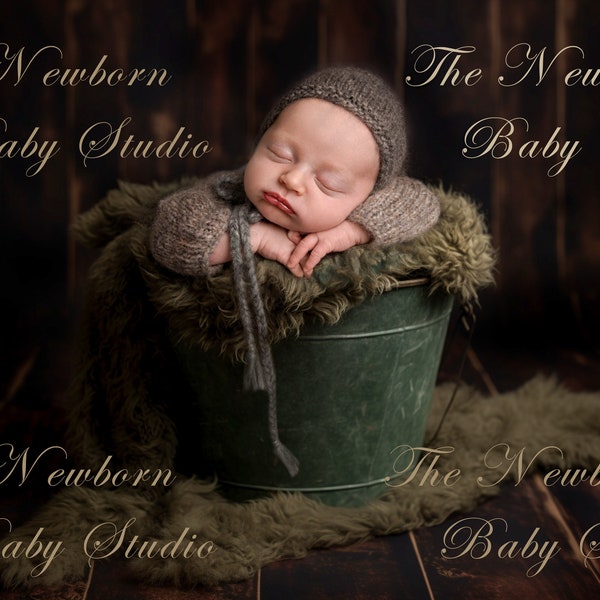 Newborn Digital Backdrop with bucket, Digital Backdrop Newborn, Green, Brown, Rustic, Bucket Prop, Boy