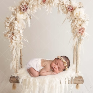 Boho Floral Swing Newborn Digital Backdrop | Neutral Tones & Soft Texture | High-Resolution Photography Prop