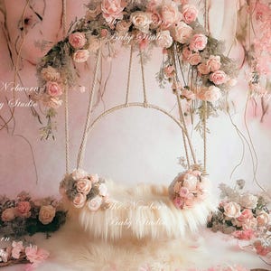 Newborn Floral Swing Digital Backdrop Newborn Swing Prop Pink Flowers  Newborn Swing Prop Digital Background Pink Roses Girl
