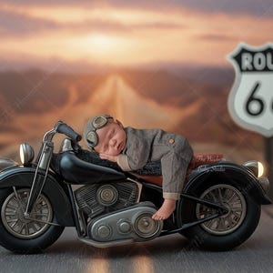 Newborn Digital Backdrop Motor Bike | Route 66 Motorbike Adventure | Motorcycle Newborn Digital Backdrop