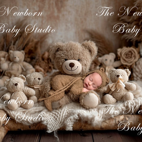 Newborn Digital Backdrop with Teddy Bears, Digital Backdrop Newborn, Teddy Backdrop, Teddie Bears Backdrop, Girl, Boy, Boho