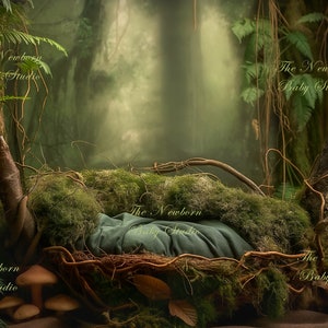Newborn Digital Backdrop, Digital Backdrop Newborn, Newborn Digital Background, Forest, Forest Bed, Rustic, Woodland, Green