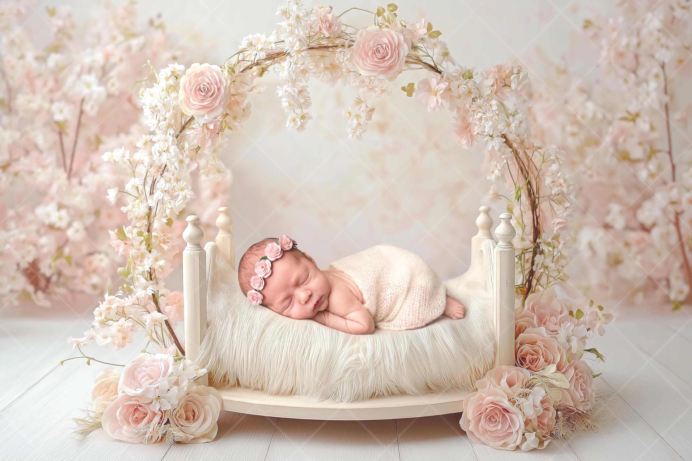 Floral Arch Bed Newborn Digital Backdrop – Flower Arch Bed Prop