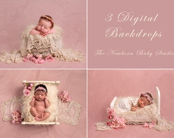 x3 Neugeborene Digitale Kulissen Neugeborene Digitale Hintergründe Digitale Kulissen Neugeborene Rosa Baby Digitale Sets Mädchen