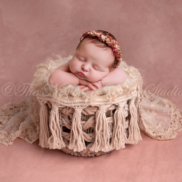 Pink Newborn Digital Backdrop, Girl Newborn Digital Background, pastel pink, light pink, girl, Macrame background, head on hands