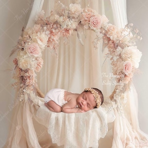 Newborn Digital Backdrop Floral Swing | Flower Wreath Backdrop Prop | Pastel Pink | Swing Digital Composite