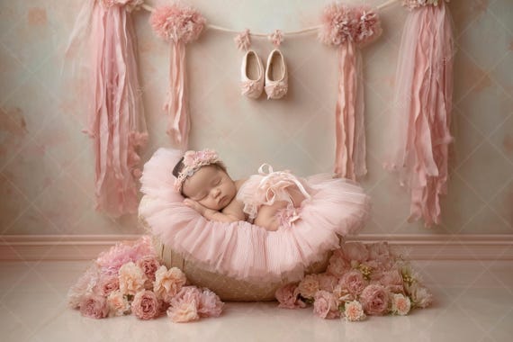 Ballet Newborn Digital Backdrop | Pink Baby Girl Photography Prop | Dreamy Ballet-Inspired Newborn Background