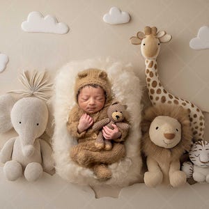 Safari Animal Newborn Digital Backdrop | Jungle-Themed Baby Photography Prop | Neutral Nursery Style | Photoshop Composite Background