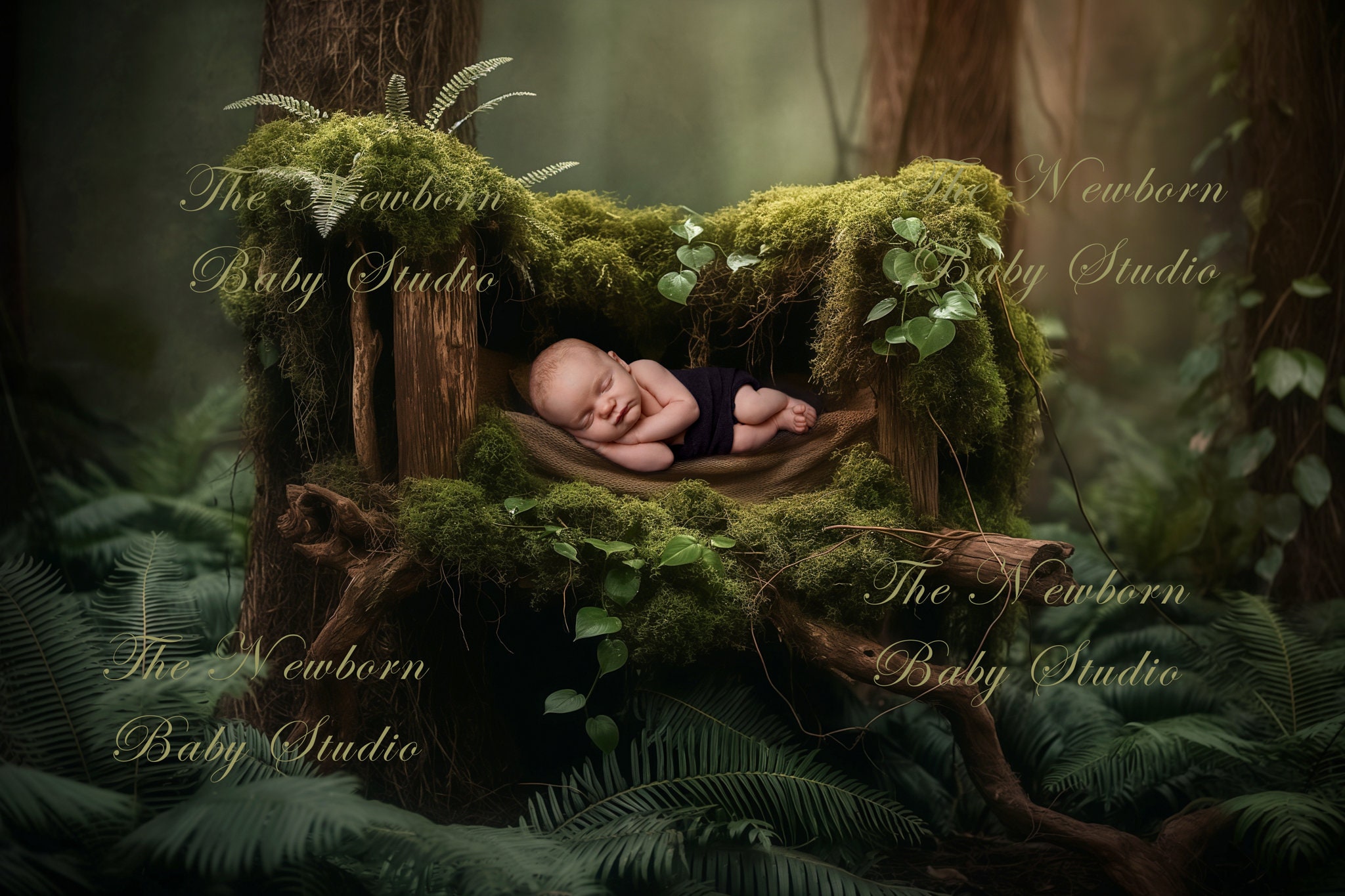 Newborn Digital Backdrop | Baby photoshop overlay background | Treehouse | Forest | Woodland | Nature | Greenery | Luscious
