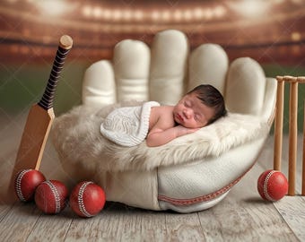 Newborn Digital Backdrop Cricket Theme | Baby Boy Sports Photo Prop | Stadium Background for Newborn Photography | Instant Download