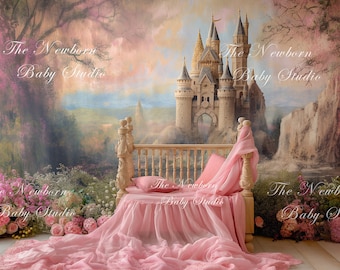 Newborn Digital Backdrop, Newborn Digital Background, Pink Princess Backdrop, Castle, Romantic, Pink, Girl